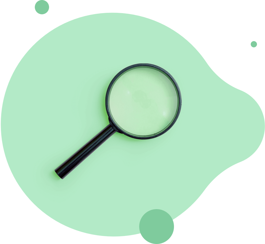 Black magnifying glass on mint green background