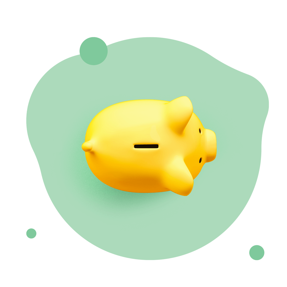 Yellow piggy bank on green background